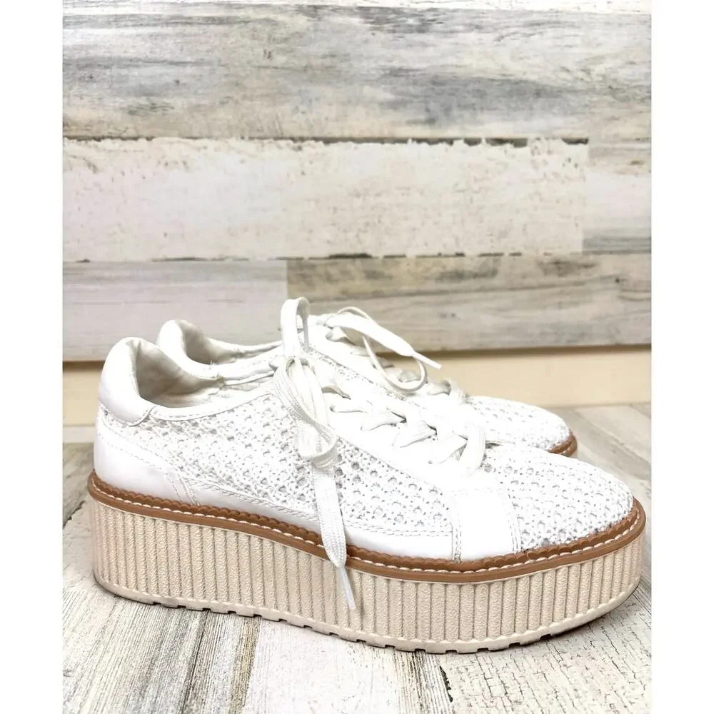 Dolce Vita Womens 9.5 Becky Platform Crochet Sneakers Chunky Coastal White